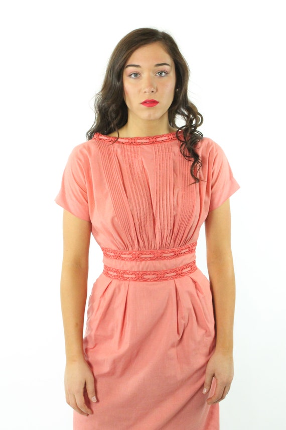 50's Coral Wiggle Dress  Small S - image 3