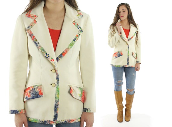 Vintage 70s LILLI ANN Blazer Jacket Ivory Spotted