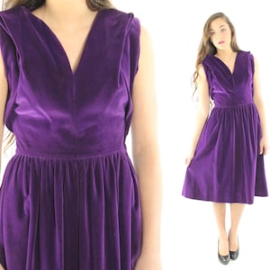 50's Purple Velvet Dress Small S image 1