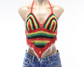 Vintage Y2K Crochet Halter Top Small S