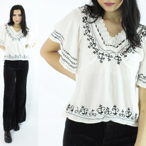 90's Embroidered Gauze Blouse Small S image 1