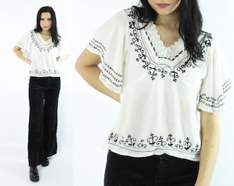 90's Embroidered Gauze Blouse  Small S