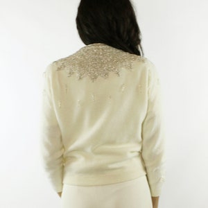 50's Ivory Cardigan Sweater Medium M image 6