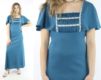 Vintage 70's Turquoise Maxi Dress Medium M