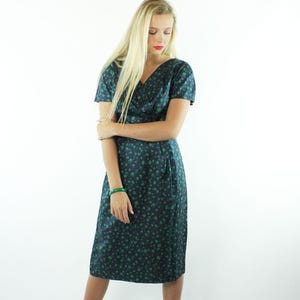 50&#39;s Blue Floral Pinup Dress Medium M