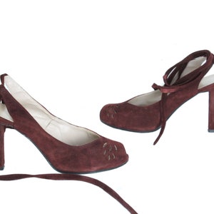 Burgundy Suede Lace Up Pumps 7 image 1