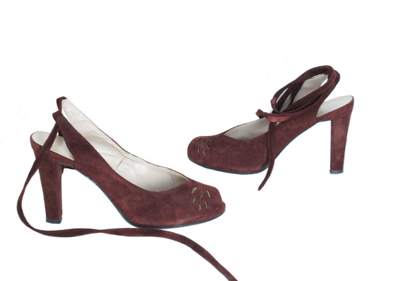 Burgundy Suede Lace Up Pumps 7 image 1