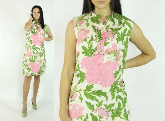 60's Asian Sheath Dress Vintage 1960's Large L