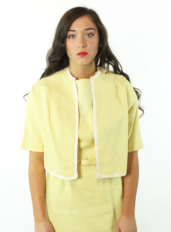 60s Yellow Dress Jacket Set Small S - image 4