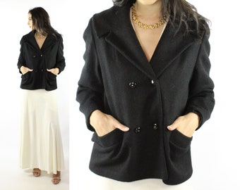 50's Black Wool Coat Medium M