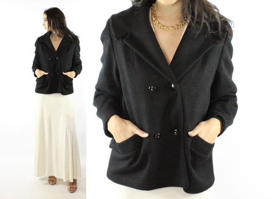Vintage 50's Black Wool Coat 1950's Medium M