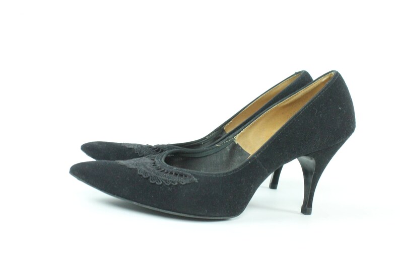 Vintage 50s Black Pumps Stilettos High Heel Shoes Nubuck Suede | Etsy