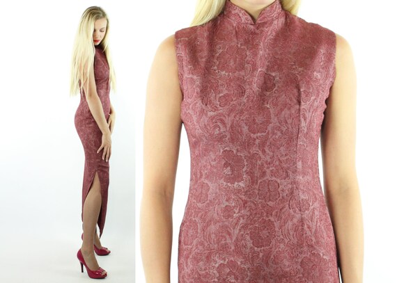 60s Hawaiian Wiggle Dress Cheongsam Caftan Sleevel