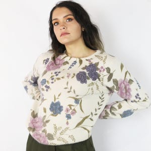 90&#39;s Floral Sweater Large L