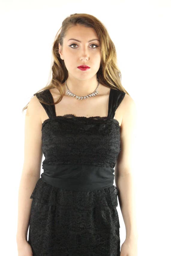 Vintage 50s Black Party Dress Medium M - image 3