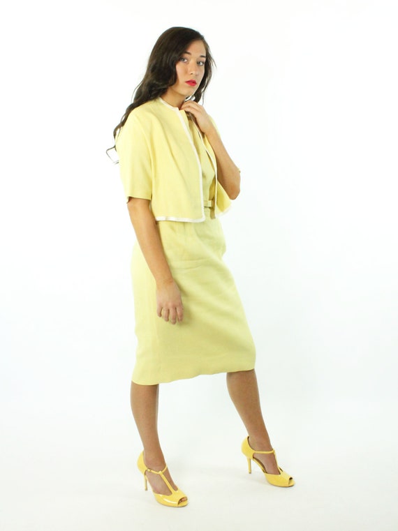 60s Yellow Dress Jacket Set Small S - image 5