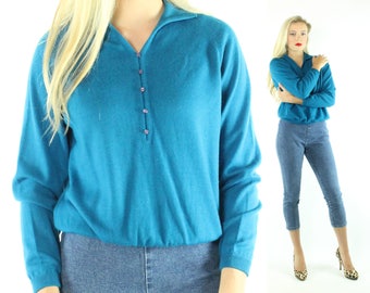 60's Turquoise Pinup Sweater Large L X-Large XL Jantzen