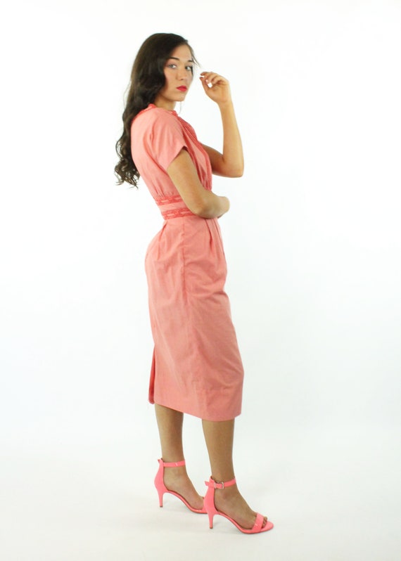 50's Coral Wiggle Dress  Small S - image 4