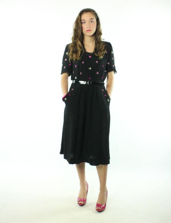 Black Cocktail Party Dress 1940's Medium M - image 5