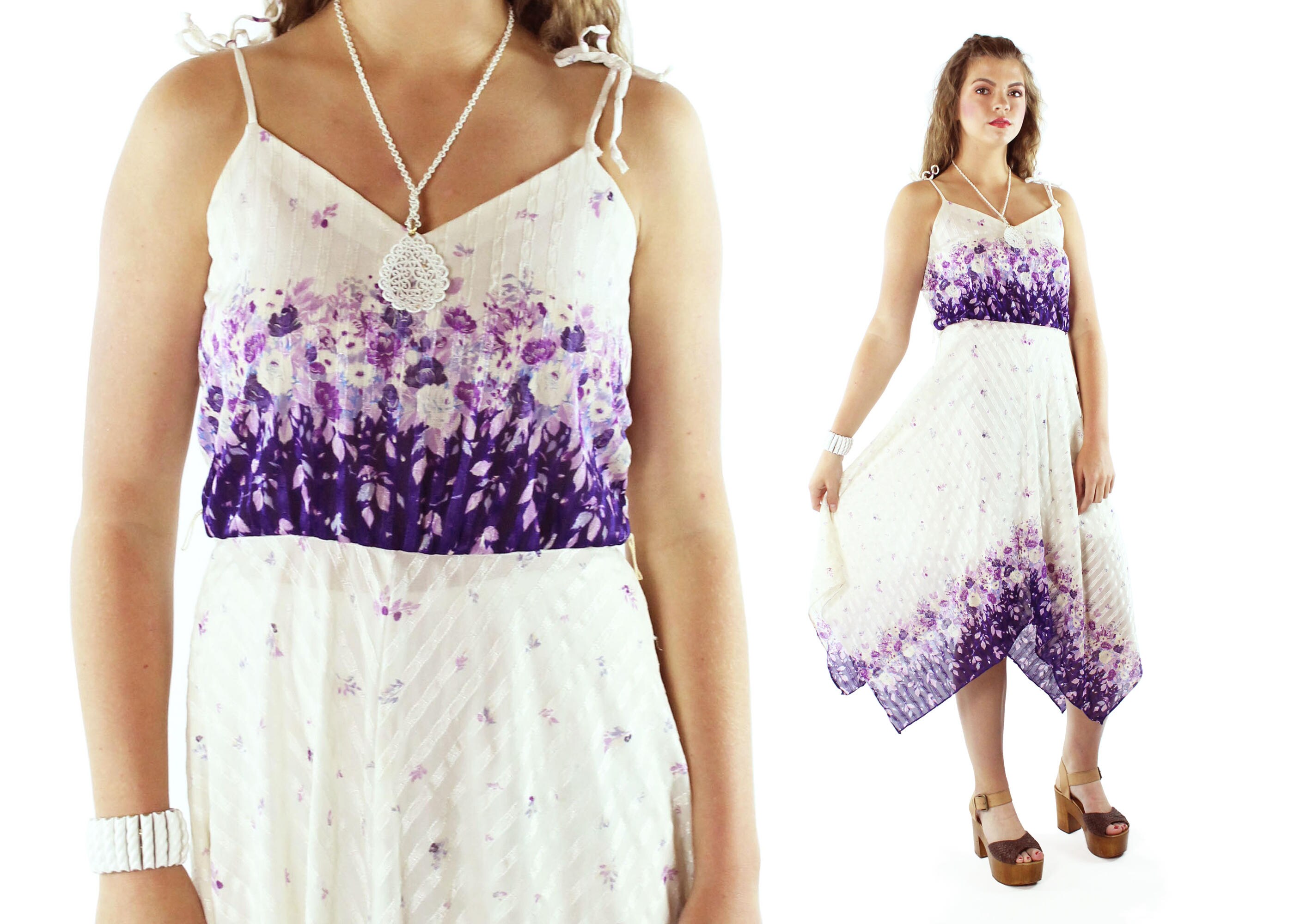 purple and white sundress