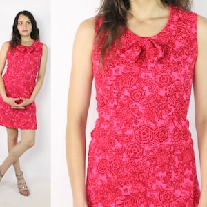 60's Pink Floral Mini Dress Small S image 1