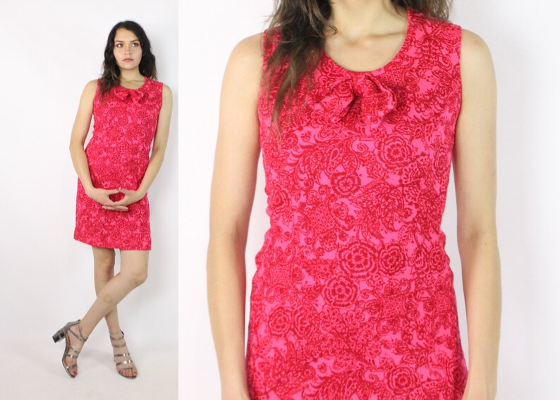 60's Pink Floral Mini Dress Small S image 1