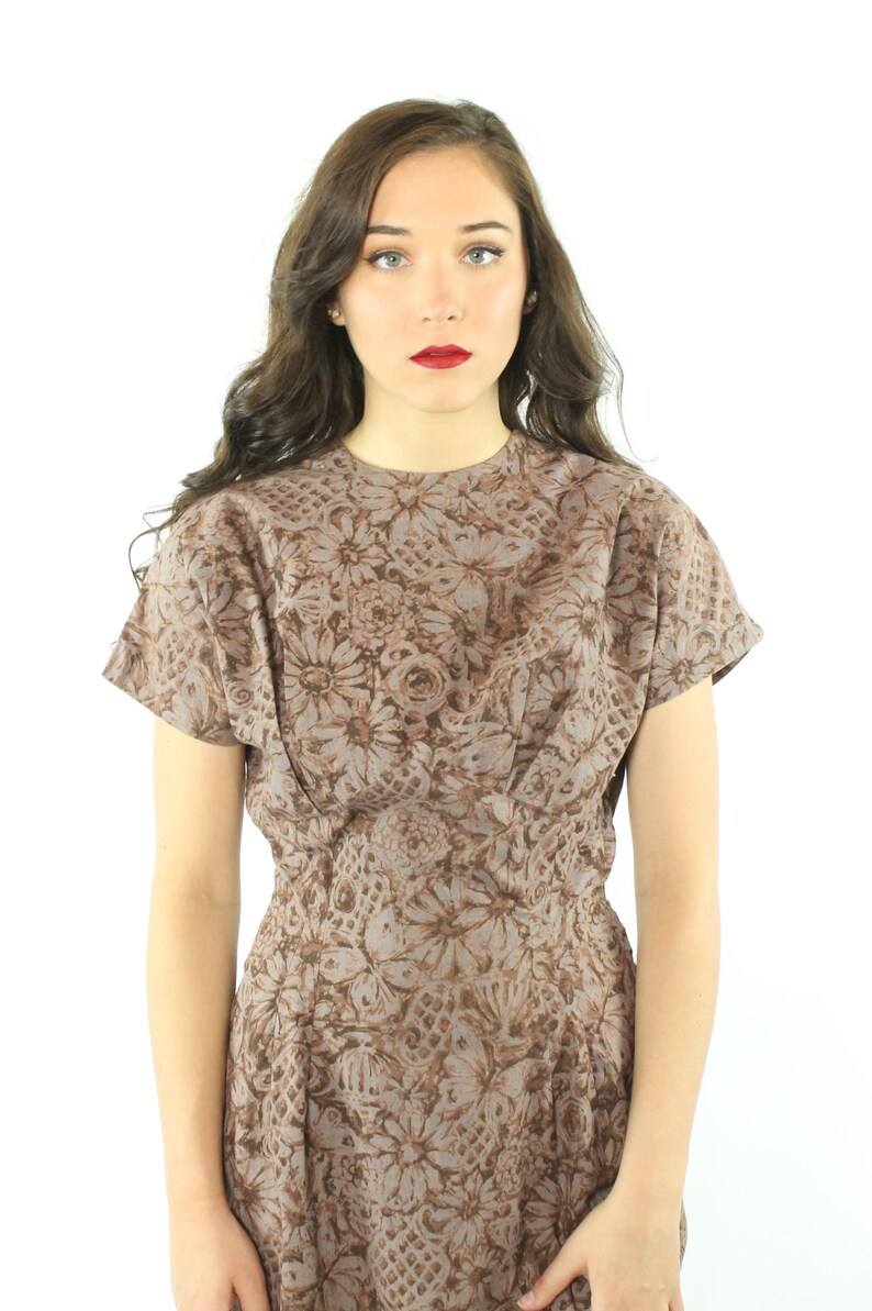 50s Floral Day Dress Short Sleeves Mauve Plum Daisies Vintage Etsy