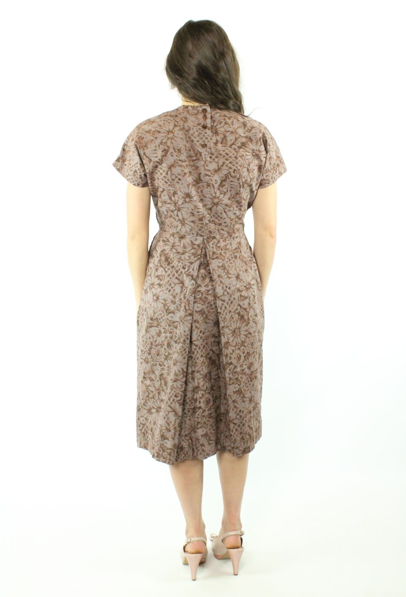 50s Floral Day Dress Short Sleeves Mauve Plum Daisies Vintage Etsy