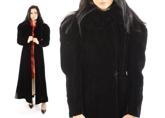40's Black Velvet Opera Coat Vintage 1940's Small