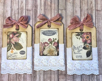 Vintage Florals Garden Catalog Seed Images Canvas & Lace Junk Journal Tags Fabric Paper Collage Home Decor Ornaments Gift Bag Embellishment