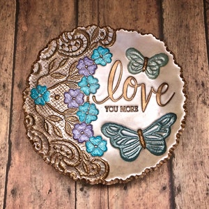 Love You More Vintage Floral Lace Imprint Butterfly Ring Dish Jewelry Holder Gift To Her