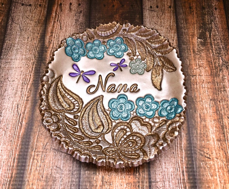 Nana Gift Mother/'s Day Grandmother Present Vintage Lace Flower Leaf Vine Dragonfly Jewelry Holder Floral Ring Dish Personalized For Her