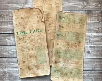 Coffee Dyed Hand Stained Time Card Tags with Grungy Speckles Set of 3, Aged Grubby Antique Style Paper for Junk Journaling Scrapbooking Art