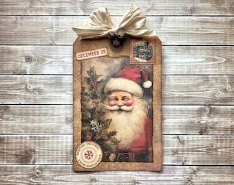 Special Delivery From North Pole Santa Claus Gift Tag Ornament,Handmade Junk Journal Ephemera,Scrapbook Embellishment,Vintage Style Hang Tag
