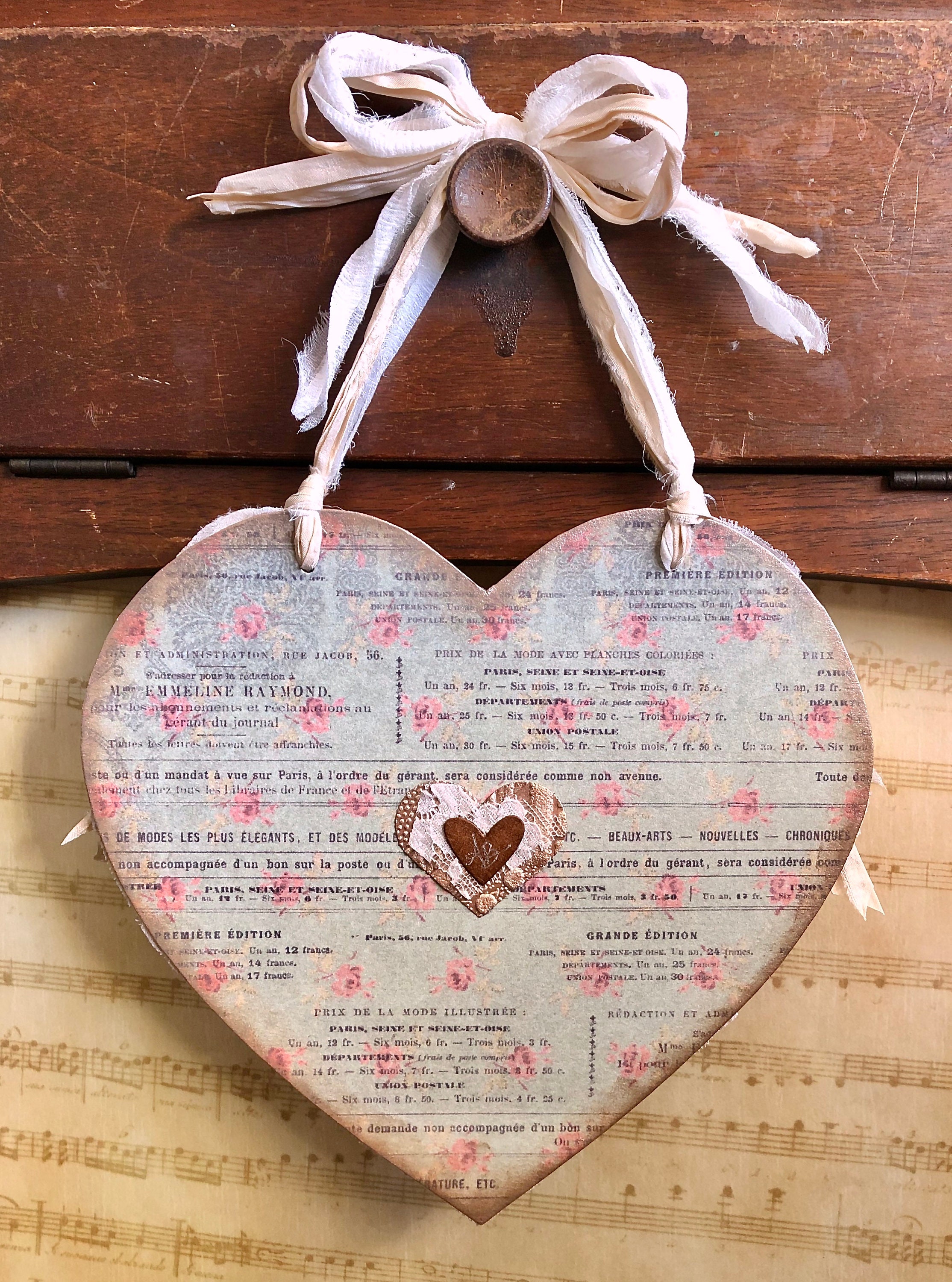 Shabby Blush Pink Heart Decoration with Vintage Lace Trims & | Etsy