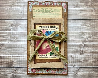 Morning Glory Seed Packet Envelope Journal, Vintage Style Floral Botanical Junk Journal, Springtime Writing Diary, Summer Gifting