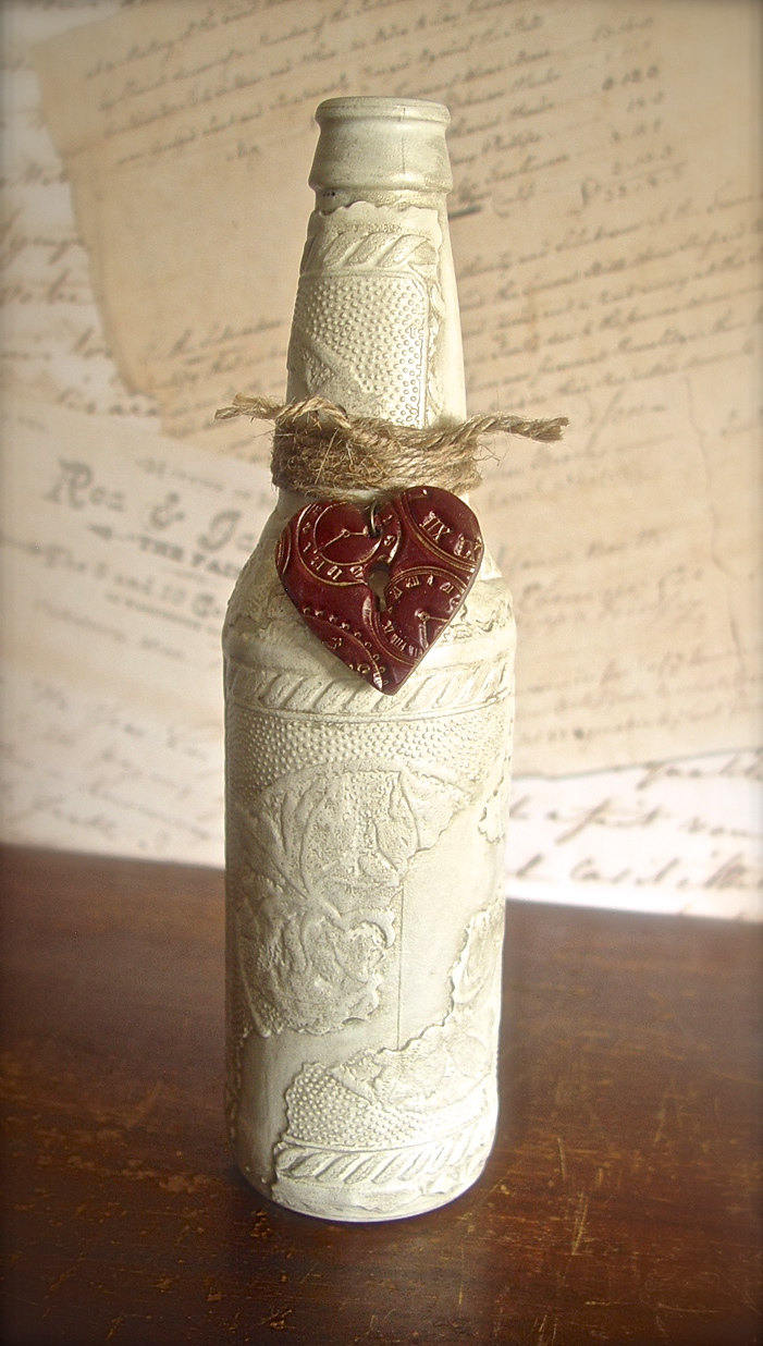 Vintage Style Painted Antiqued Decoupage Bottle Vase Twine Etsy