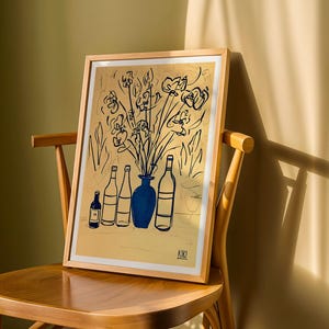 Impresión de arte floral moderno / Póster de arte minimalista / Arte lineal minimalista / Póster de jarrón de flores amarillas
