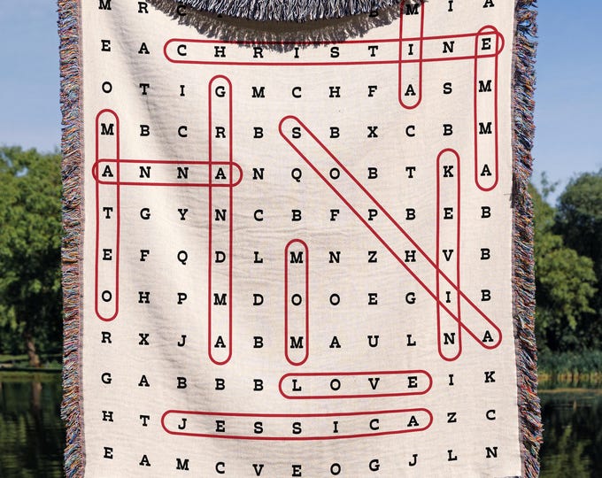 Custom Cozy Woven Blanket Christmas, Personalized Crossword Puzzle Blanket, Personalized Valentine Throw Blanket Gift, Family Name Blanket