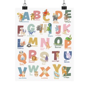 Children's Educational Poster A to Z, ABC Animal Alphabet Wall Art, Nursery Decor, Kids Learning Print, Baby Shower Gift, Emotional Learning image 2