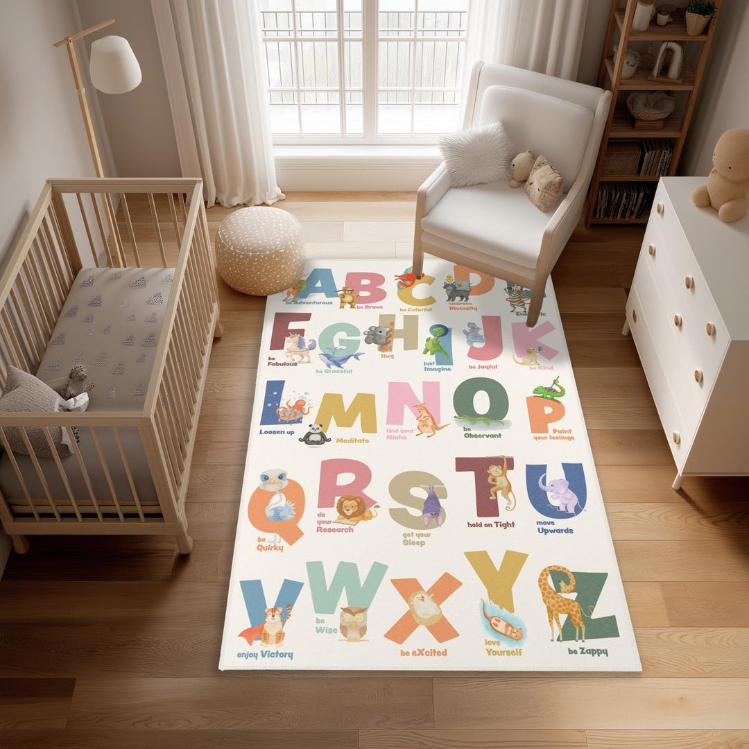 Animal Abc Rug Alphabet Rug With Emotions and Animals for Nursery, Educational ABC ...