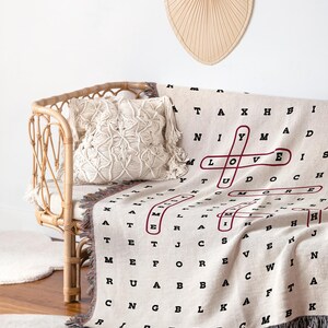 Custom Cozy Woven Blanket Christmas, Personalized Crossword Puzzle Blanket, Personalized Valentine Throw Blanket Gift, Family Name Blanket image 5