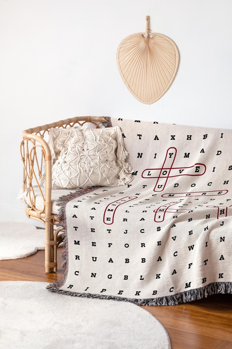 Custom Cozy Woven Blanket Christmas, Personalized Crossword Puzzle Blanket, Personalized Valentine Throw Blanket Gift, Family Name Blanket image 5