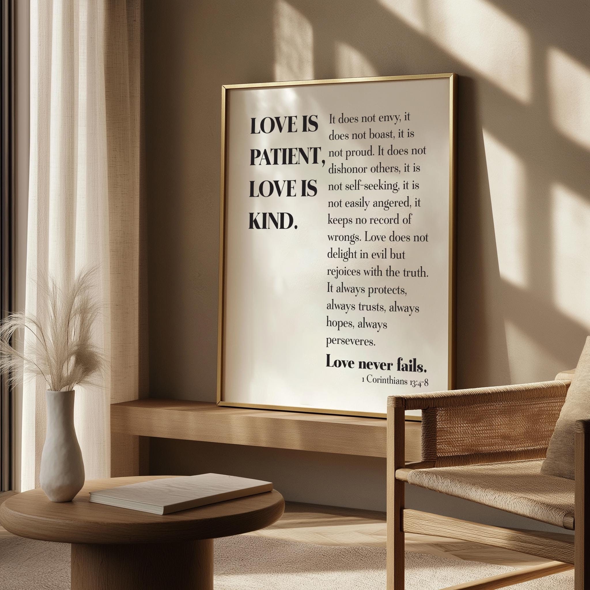 1 Corinthians 13:4-8, Love Wall Art, Bible Verse Wall Art, Love is ...