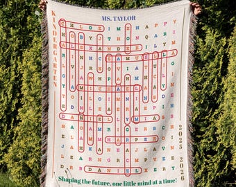 Custom Teacher Throw, Classroom Appreciation Gift Woven Blanket Personalized with Student Names