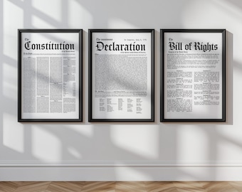 Fundación de Estados Unidos, Declaración de Independencia, Constitución de EE. UU., Carta de Derechos, Descarga digital, Conjunto patriótico imprimible del 4 de julio