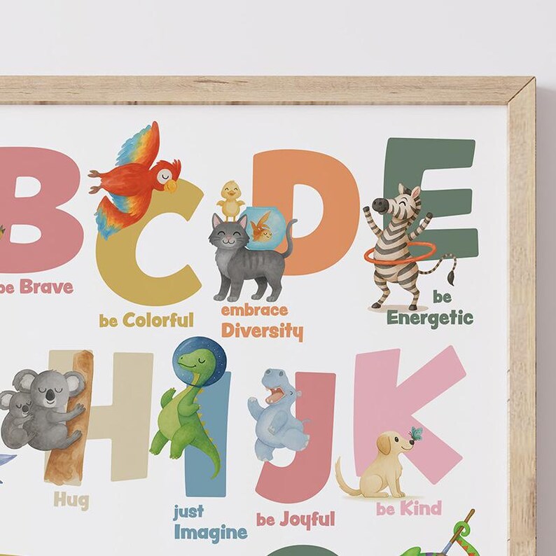 Children's Educational Poster A to Z, ABC Animal Alphabet Wall Art ...