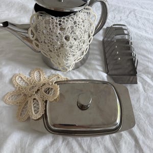 Vintage Stainless Steel Breakfast Set | Coffee Pot, Toast Rack & Covered Butter Dish | Mid Century Kitchenware | Tea Set
