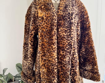 1990's Reversible Faux Leopard Coat - Plush Faux Fur - Reverses to