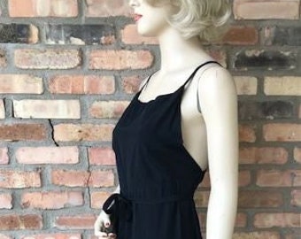 Vintage 1970s Black Disco Dress, Strappy, Small, Size 6, Spaghetti Straps, Crossover Back